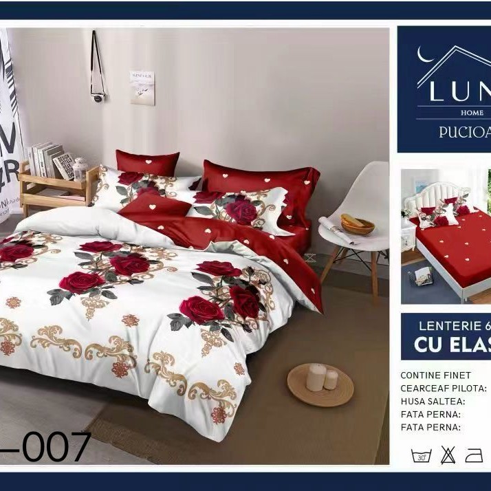  Lenjerii de pat finet gros 6 piese Cearceaf cu Elastic LN007