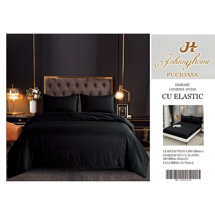 Lenjerie de pat damasc cu elastic COD DDE36