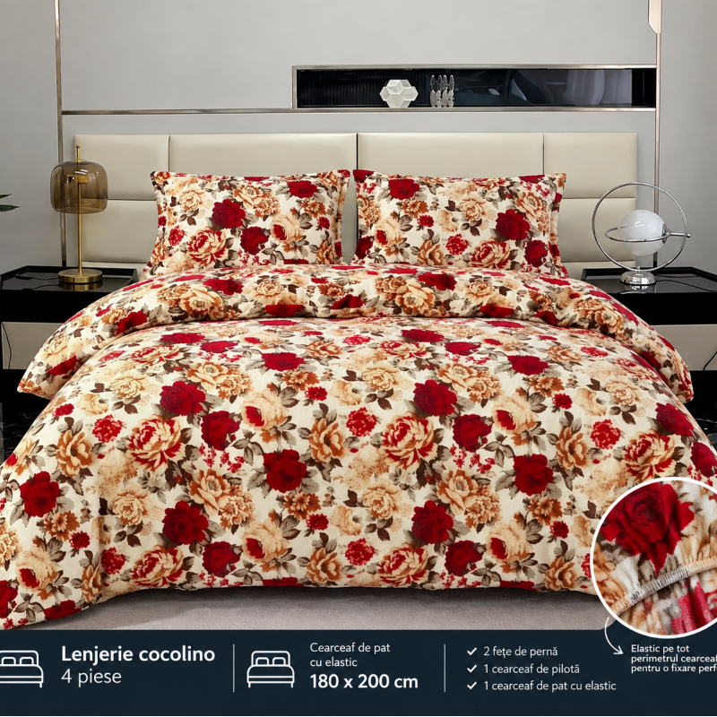 Lenjerie de pat 4 cocolino cu elastic COD CEO04