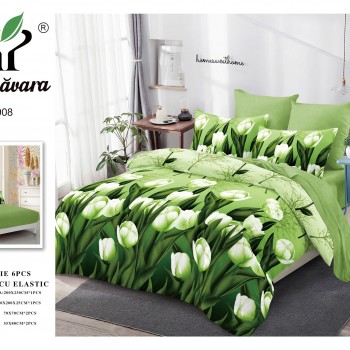  Lenjerii de pat finet gros 6 piese Cerarceaf cu Elastic BBF147