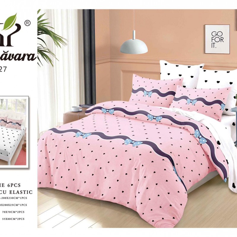  Lenjerii de pat finet gros 6 piese Cerarceaf cu Elastic BBF128