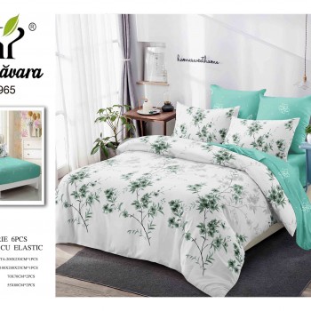 Lenjerii de pat finet gros 6 piese  Cerarceaf cu Elastic BBF476