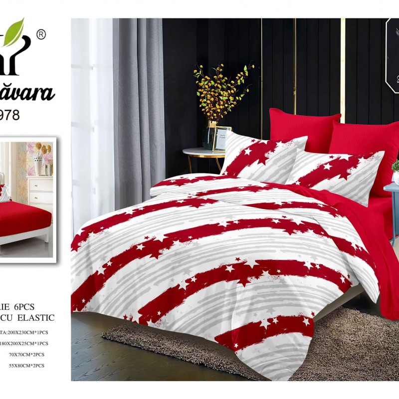  Lenjerii de pat finet gros 6 piese Cerarceaf cu Elastic ABF661