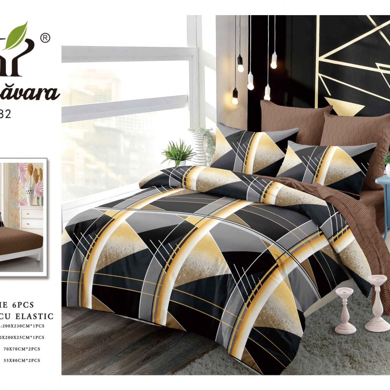 Lenjerii de pat finet gros 6 piese Cerarceaf cu Elastic ABF659 Lenjerii de pat finet gros 6 piese Cerarceaf cu Elastic ABF659