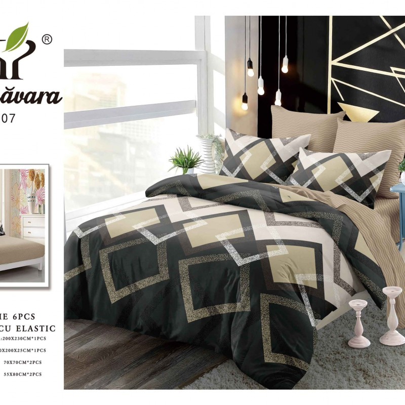 Lenjerii de pat finet gros 6 piese Cerarceaf cu Elastic ABF648 Lenjerii de pat finet gros 6 piese Cerarceaf cu Elastic ABF648