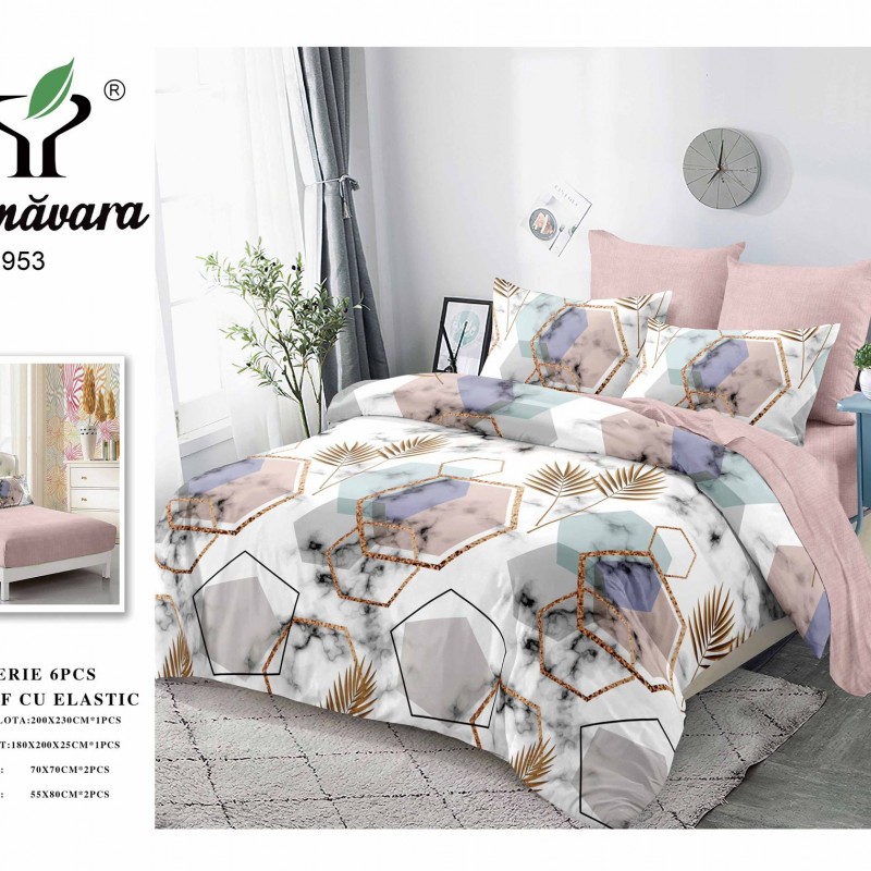  Lenjerii de pat finet gros 6 piese Cerarceaf cu Elastic ABF645