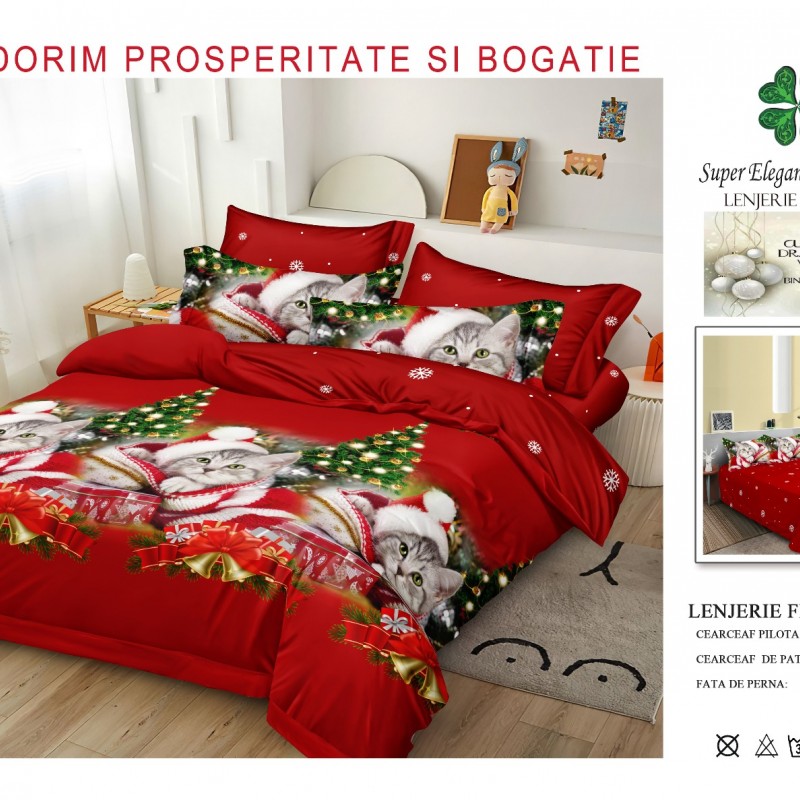 Lenjerii de pat finet gros 6 piese model craciun COD CHR15 Lenjerii de pat finet gros 6 piese model craciun COD CHR15