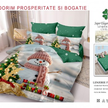 Lenjerii de pat finet gros 6 piese model craciun cu elastic COD CRH01