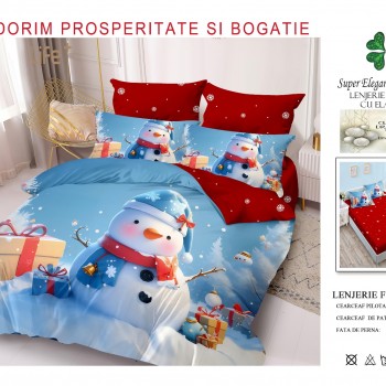 Lenjerii de pat finet gros 6 piese model craciun cu elastic COD CRH03