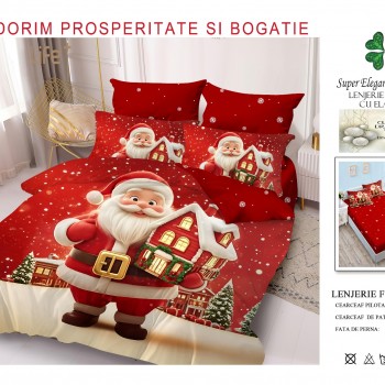 Lenjerii de pat finet gros 6 piese model craciun cu elastic COD CRH04