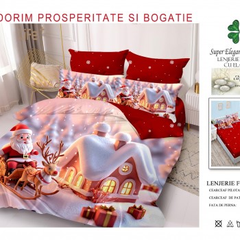 Lenjerii de pat finet gros 6 piese model craciun cu elastic COD CRH05
