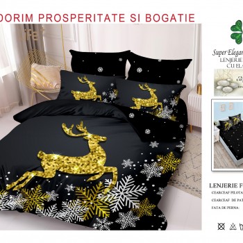 Lenjerii de pat finet gros 6 piese model craciun cu elastic COD CRH07