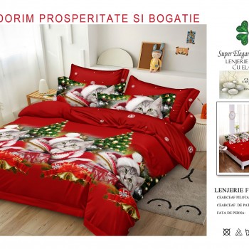 Lenjerii de pat finet gros 6 piese model craciun cu elastic COD CRH08