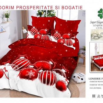 Lenjerii de pat finet gros 6 piese model craciun cu elastic COD CRH09
