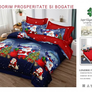 Lenjerii de pat finet gros 6 piese model craciun cu elastic COD CRH11