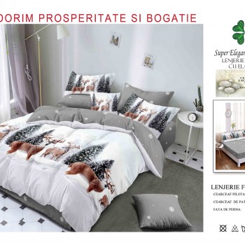 Lenjerii de pat finet gros 6 piese model craciun cu elastic COD CRH12
