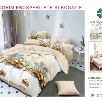 Lenjerii de pat finet gros 6 piese model craciun cu elastic COD CRH13