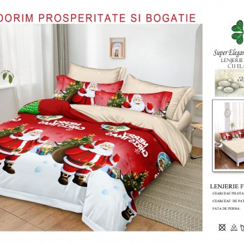 Lenjerii de pat finet gros 6 piese model craciun cu elastic COD CRH14