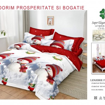 Lenjerii de pat finet gros 6 piese model craciun cu elastic COD CRH15