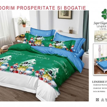 Lenjerii de pat finet gros 6 piese model craciun cu elastic COD CRH17