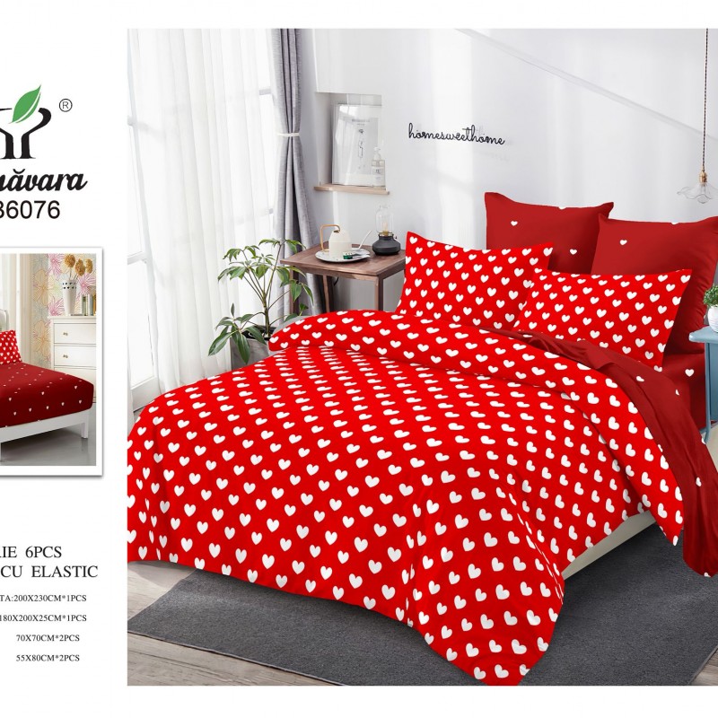  Lenjerii de pat finet gros 6 piese Cerarceaf cu Elastic COD ABF334