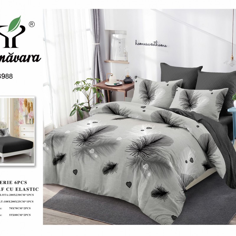  Lenjerii de pat finet gros 6 piese Cerarceaf cu Elastic ABF619