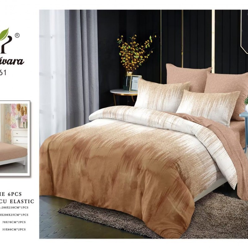Lenjerii de pat finet gros 6 piese Cearceaf cu elastic BBF291 Lenjerii de pat finet gros 6 piese Cearceaf cu elastic BBF291