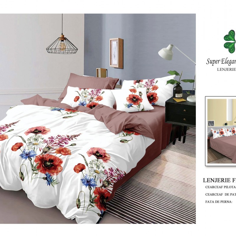 Lenjerie de pat 6 piese bumbac finet PUCIOASA COD BFP252 Lenjerie de pat 6 piese bumbac finet PUCIOASA COD BFP252