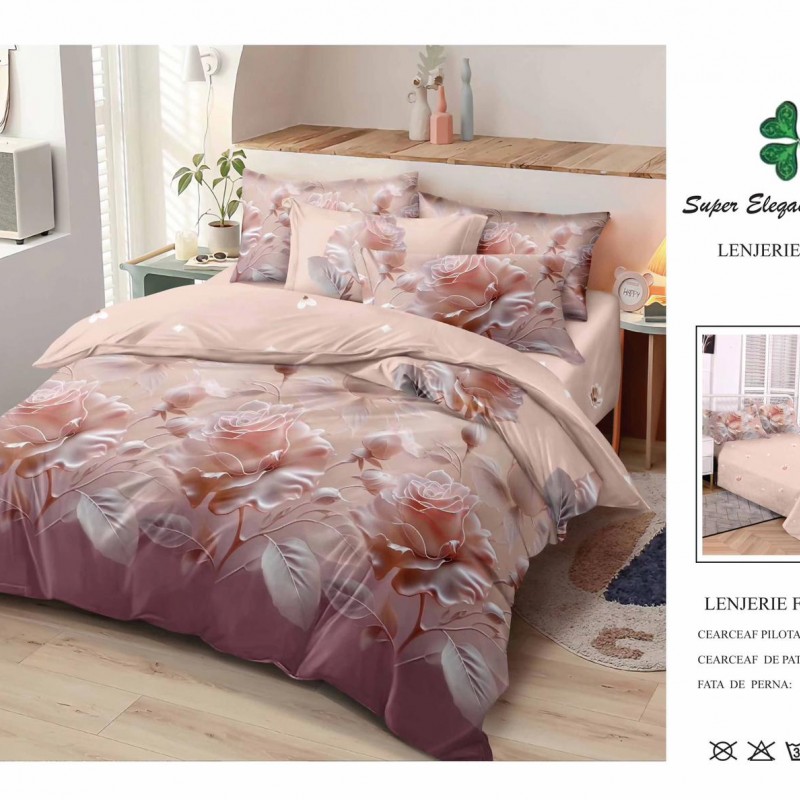 Lenjerie de pat 6 piese bumbac finet PUCIOASA COD BFP412 Lenjerie de pat 6 piese bumbac finet PUCIOASA COD BFP412