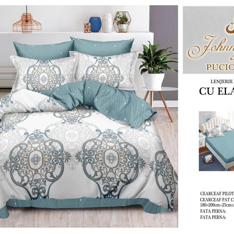 Lenjerii de pat finet 6 piese cearceaf cu elastic COD ELS144 Lenjerii de pat finet 6 piese cearceaf cu elastic COD ELS144