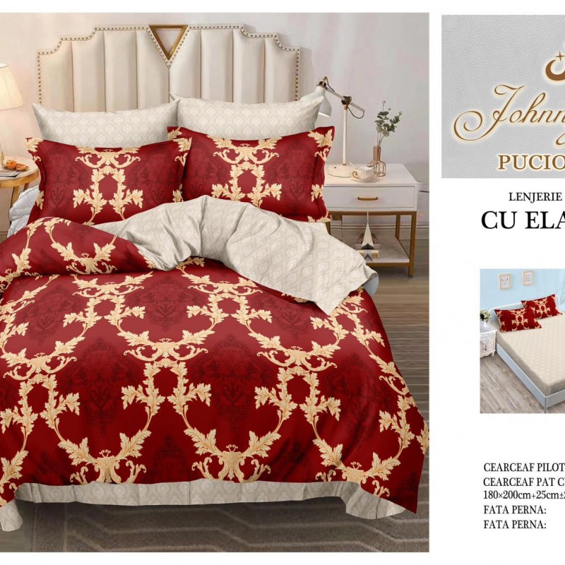Lenjerii de pat finet 6 piese cearceaf cu elastic COD ELS142 Lenjerii de pat finet 6 piese cearceaf cu elastic COD ELS142